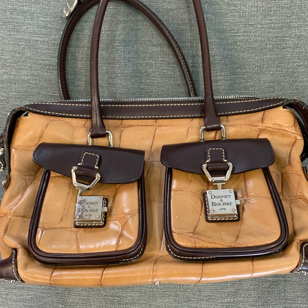 Dooney & Bourke Tan and Brown Croc Embossed Tote
